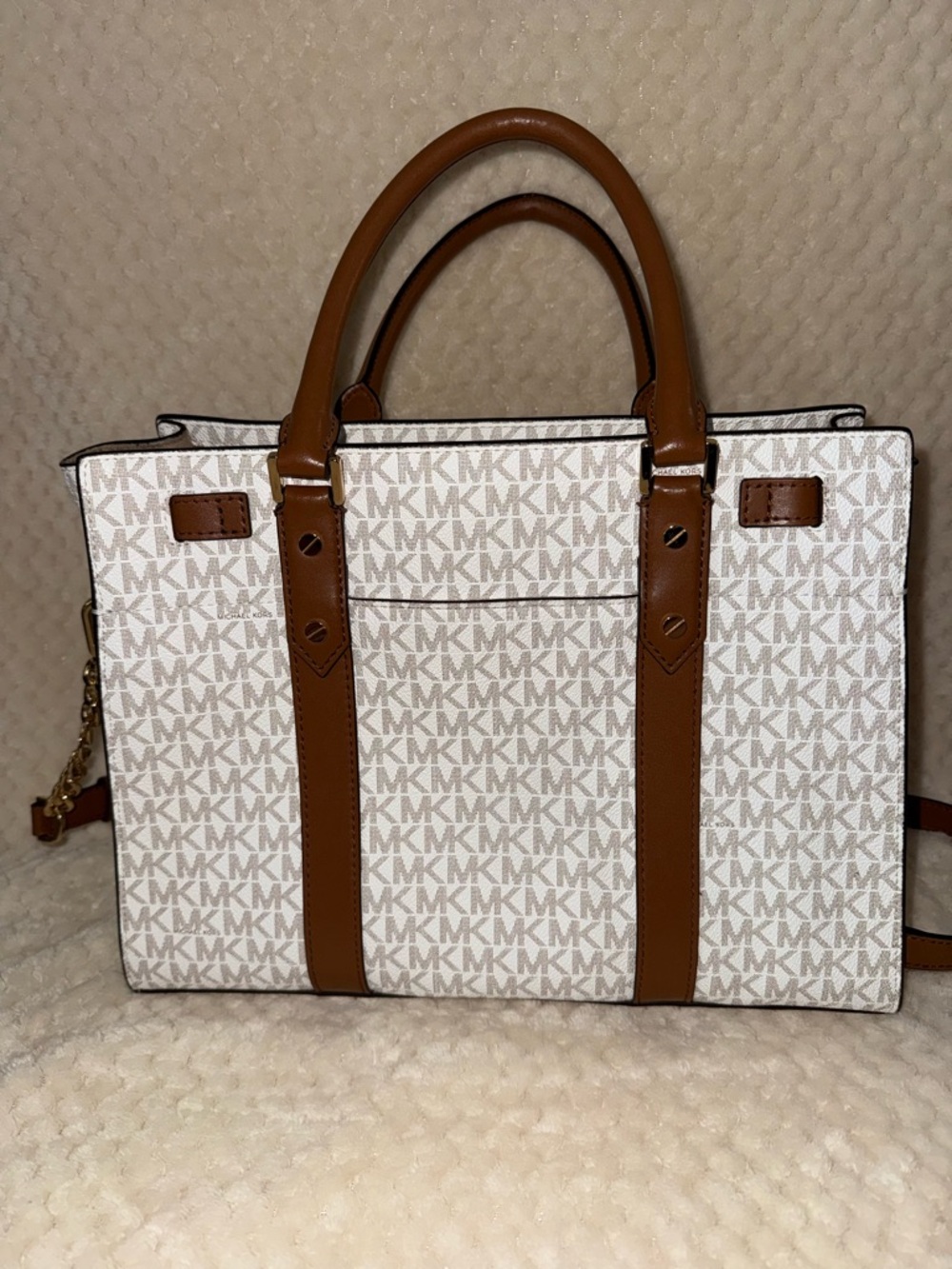 Michael Kors White, Pink & Brown Nouveau Hamilton Purse - Picture 2 of 11